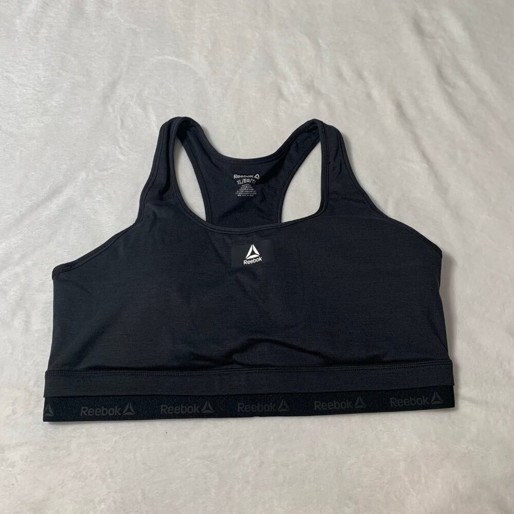 Reebok Sports Bra‎ Womens XL Black Racerback Logo Band Activewear Training